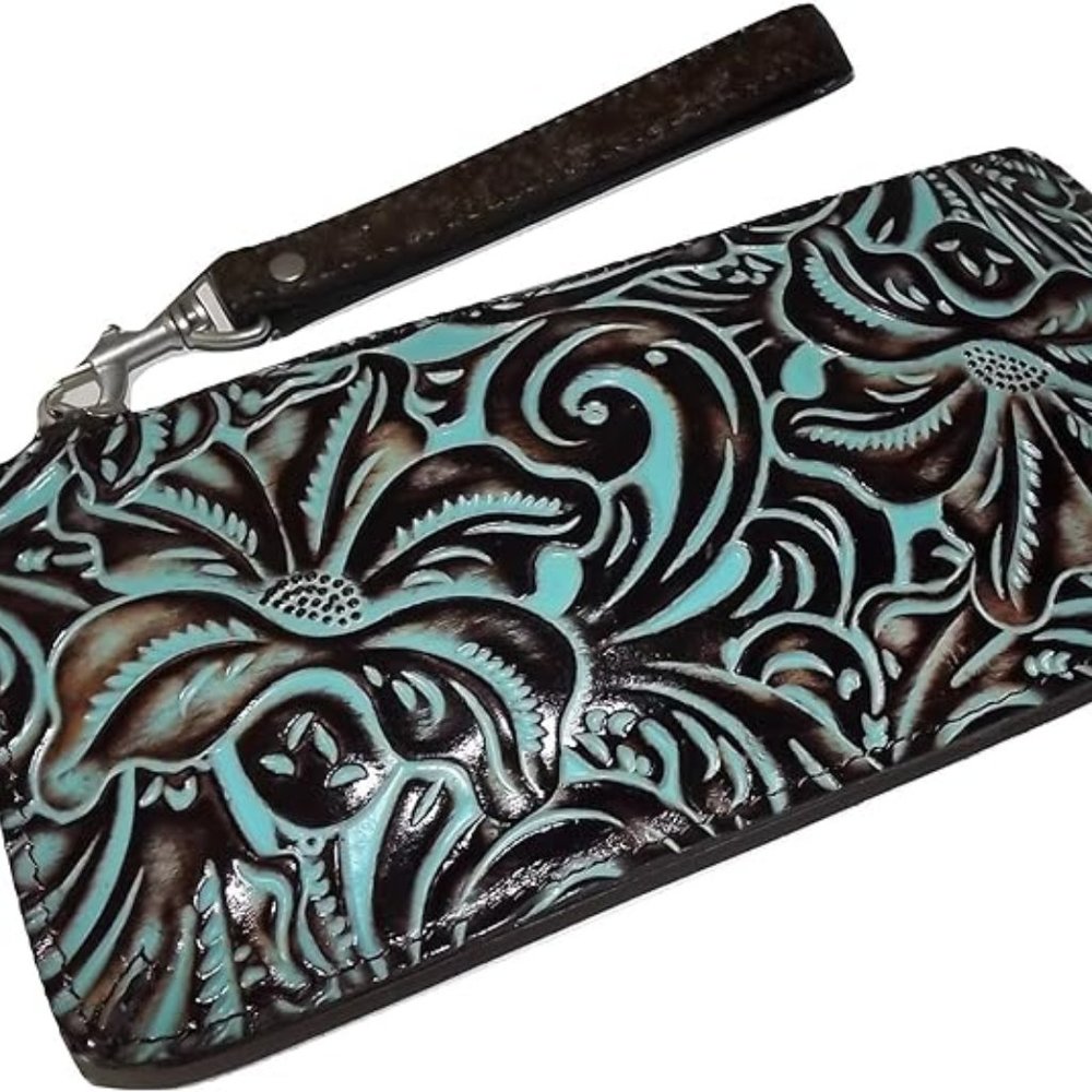 Patricia Nash Tooled Leather St Croce Clutch/Wristlet/Wallet Turquoise